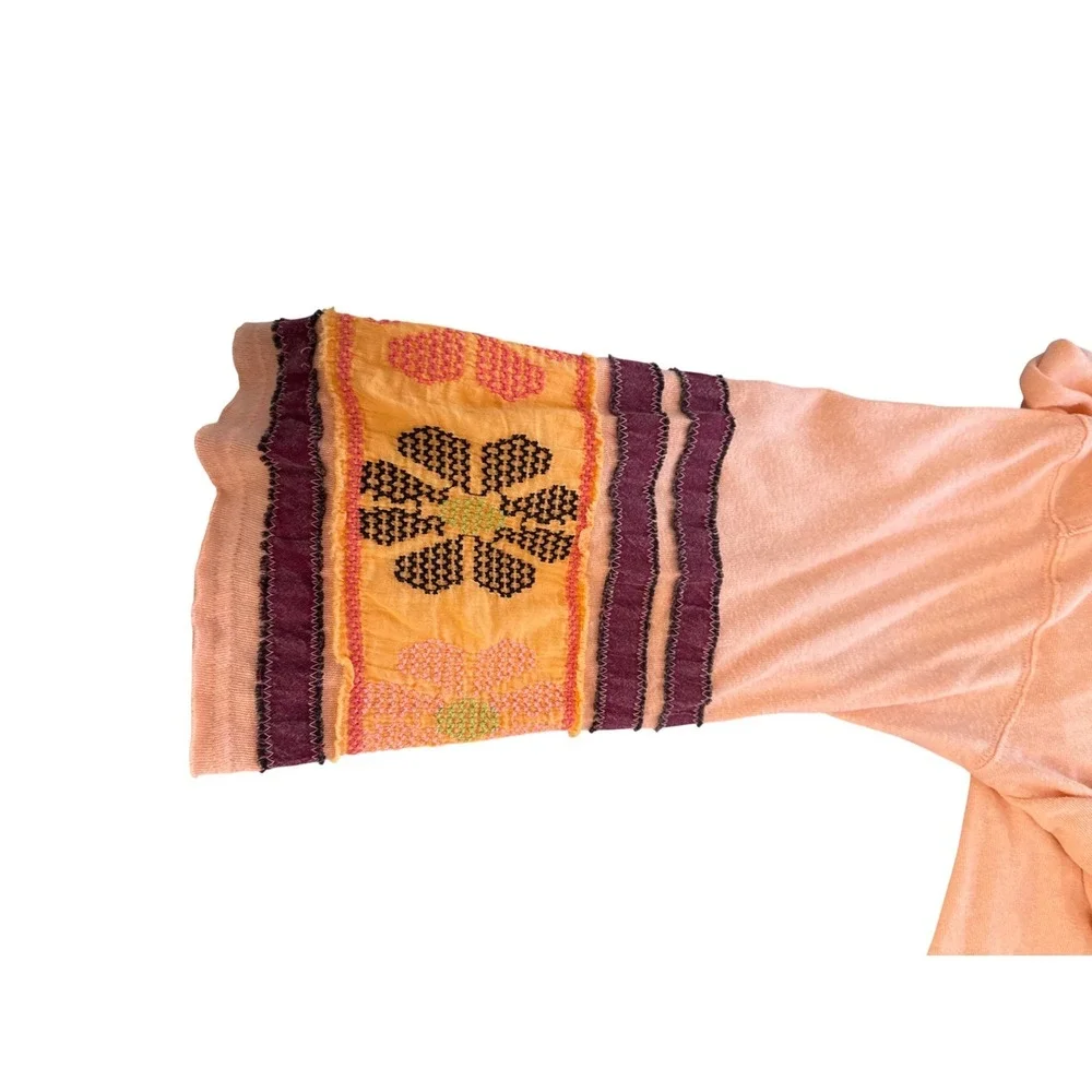 Free People‎ All In Cuff Peach Long Sleeve Cropped Top Size Small
